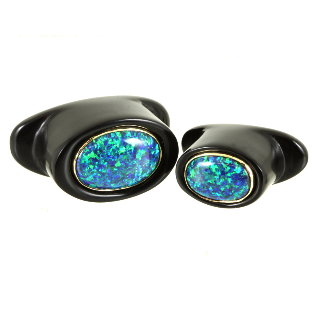 Delrin Oval Labret Plug - Black Opal Inlay