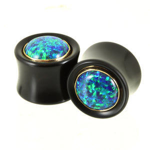 Delrin Double Flare Plugs | Black Opal Inlay