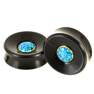 Delrin Double Flare Plugs | Black Opal Inlay